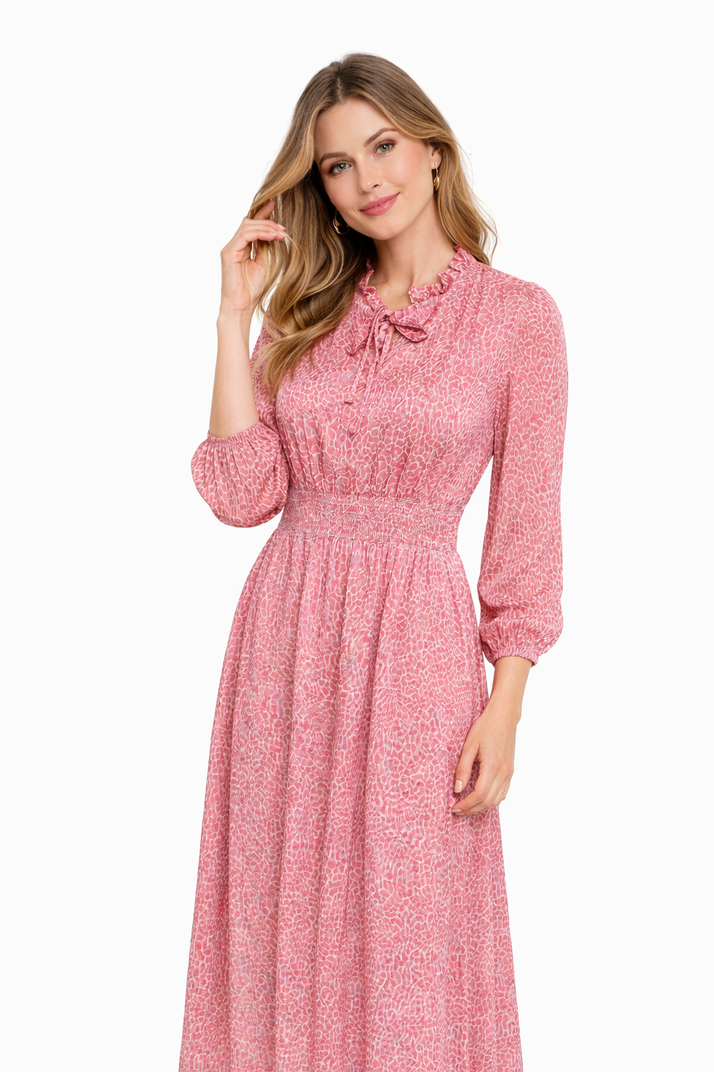 Viskose maxikjole dame – lett hverdagskjole i korallrosa | LØVIA